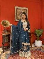 Peacock midnight blue sharara suit set