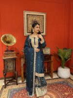 Peacock midnight blue sharara suit set