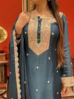 Peacock midnight blue sharara suit set