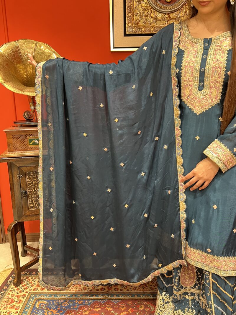 Peacock midnight blue sharara suit set