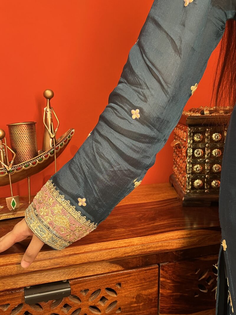 Peacock midnight blue sharara suit set