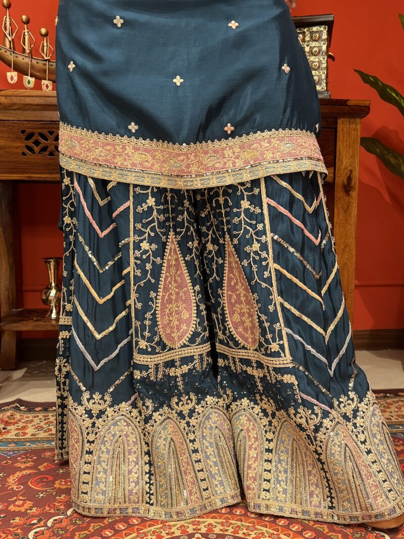 Peacock midnight blue sharara suit set