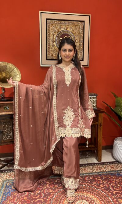 Rosewood elegance suit set with dupatta
