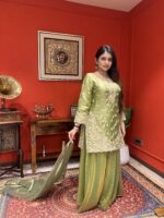 Elegant silk sharara suit set with dupatta