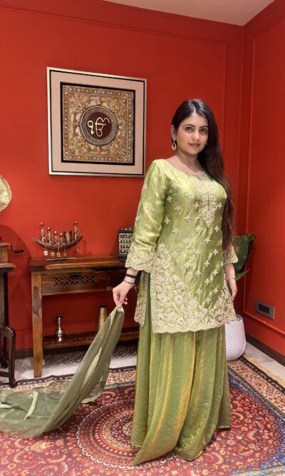 Elegant silk sharara suit set with dupatta
