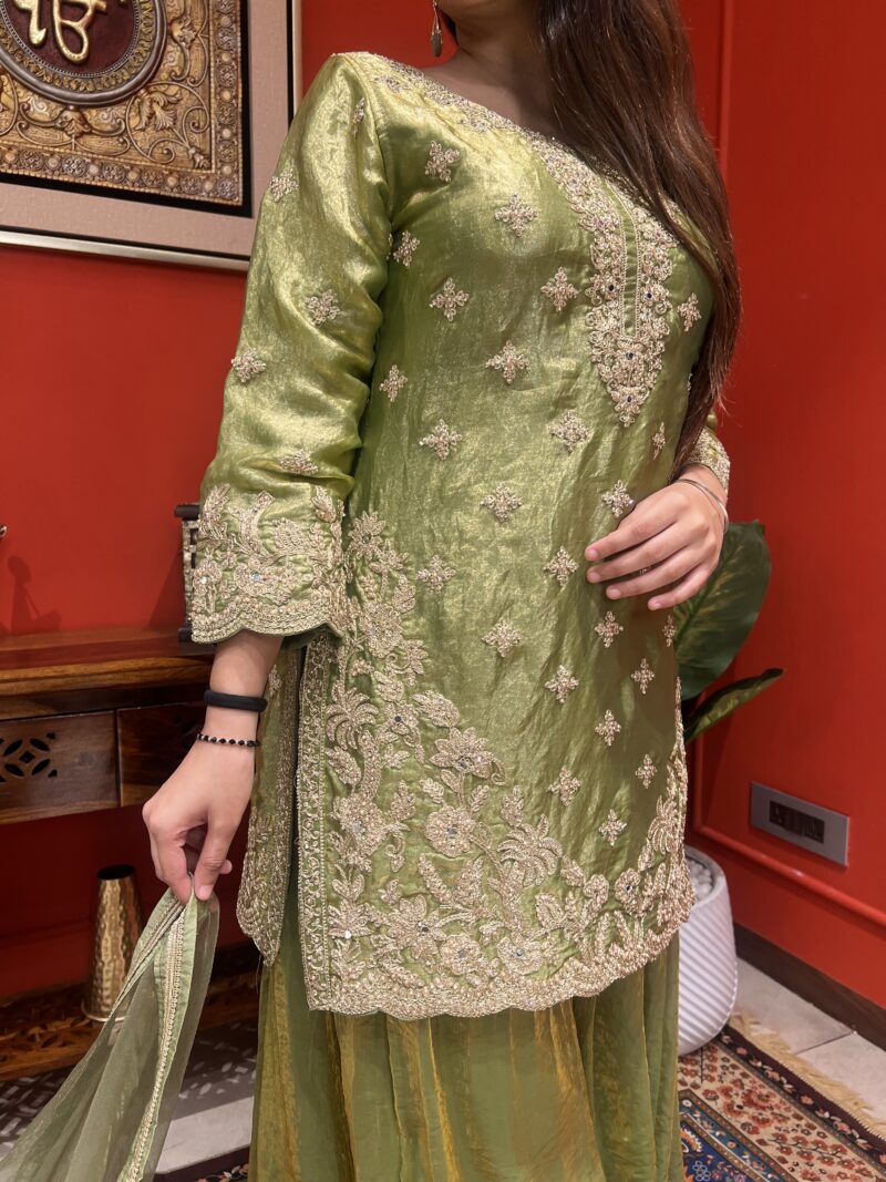 Elegant silk sharara suit set with dupatta