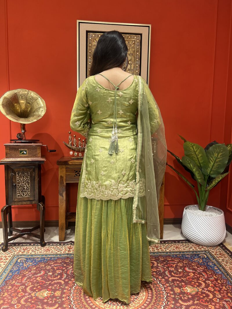 Elegant silk sharara suit set with dupatta