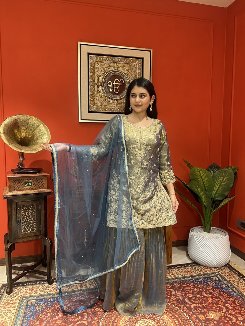 Elegant silk sharara suit set with dupatta