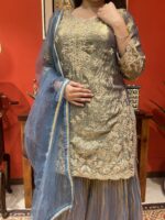 Elegant silk sharara suit set with dupatta