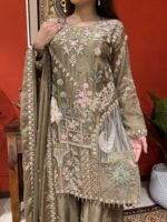 Muted olive blossom suit set with dupatta