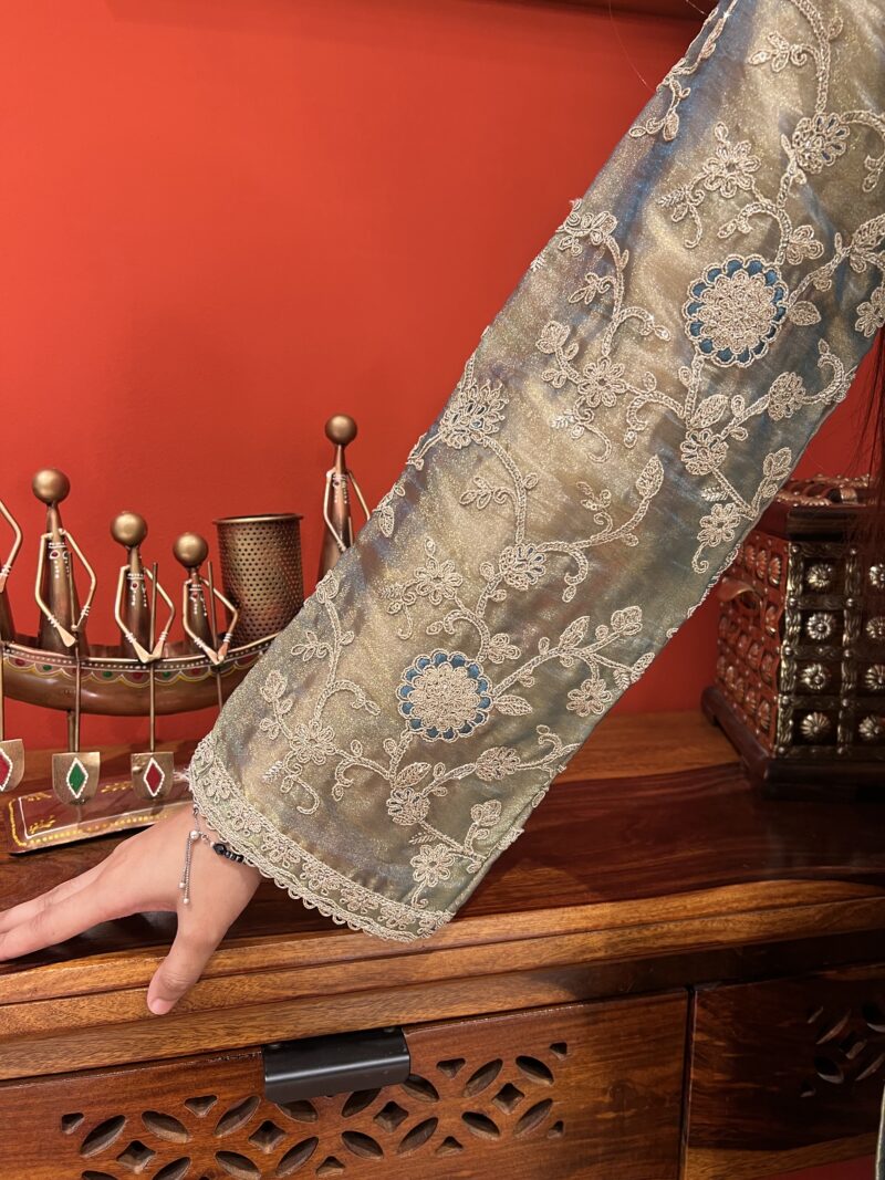 Sage green metallic suit set with dupatta