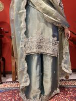 Sage green metallic suit set with dupatta