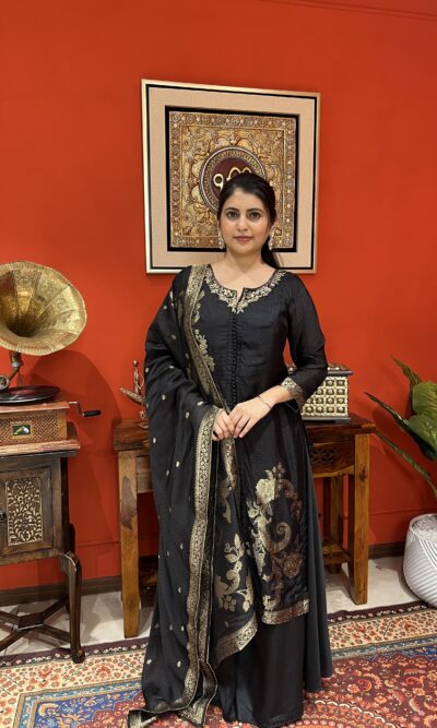 Midnight regal embroidered suit set with dupatta