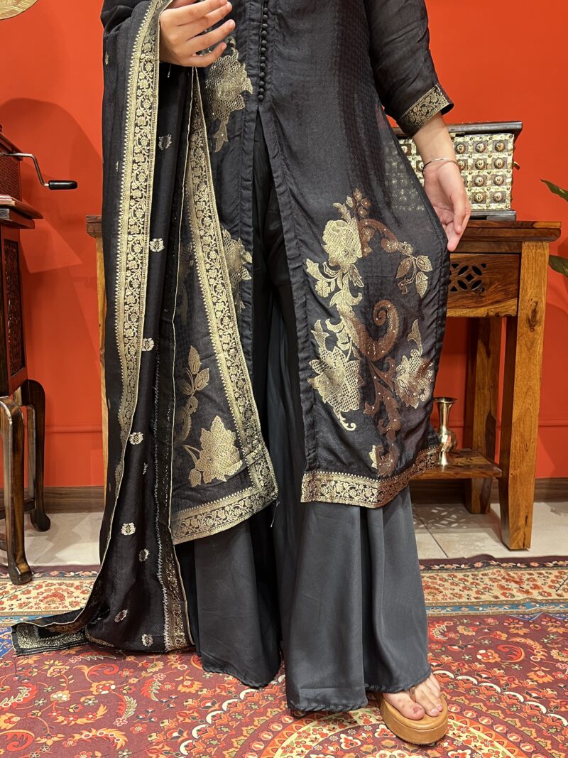 Midnight regal embroidered suit set with dupatta