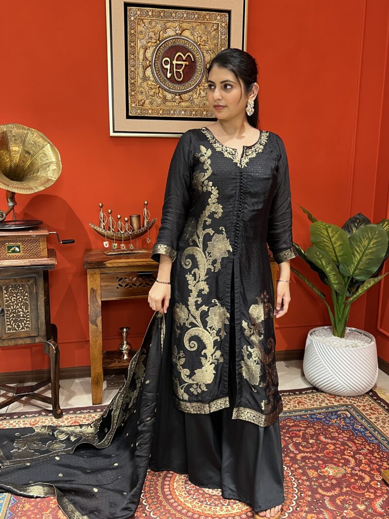 Midnight regal embroidered suit set with dupatta