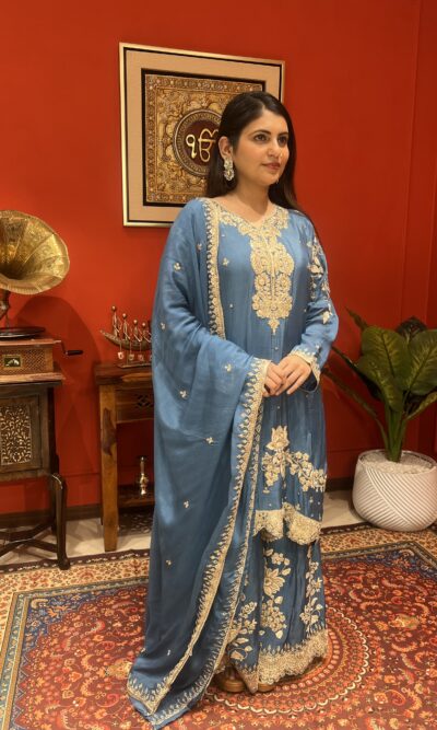 Blue regal elegant suit set with dupatta