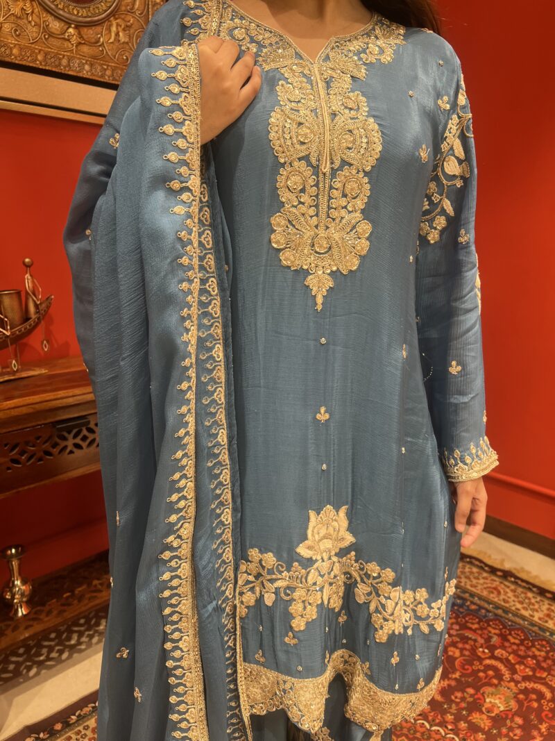 Blue regal elegant suit set with dupatta