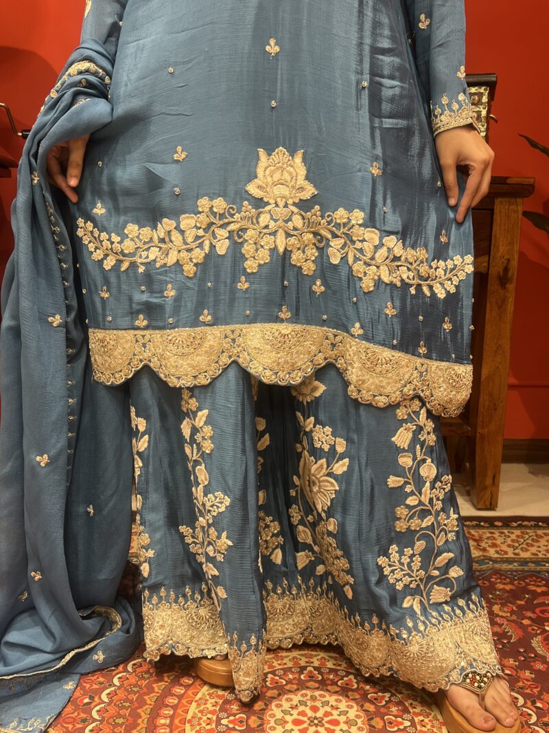 Blue regal elegant suit set with dupatta