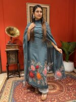 Teal bloom suit set with dupatta