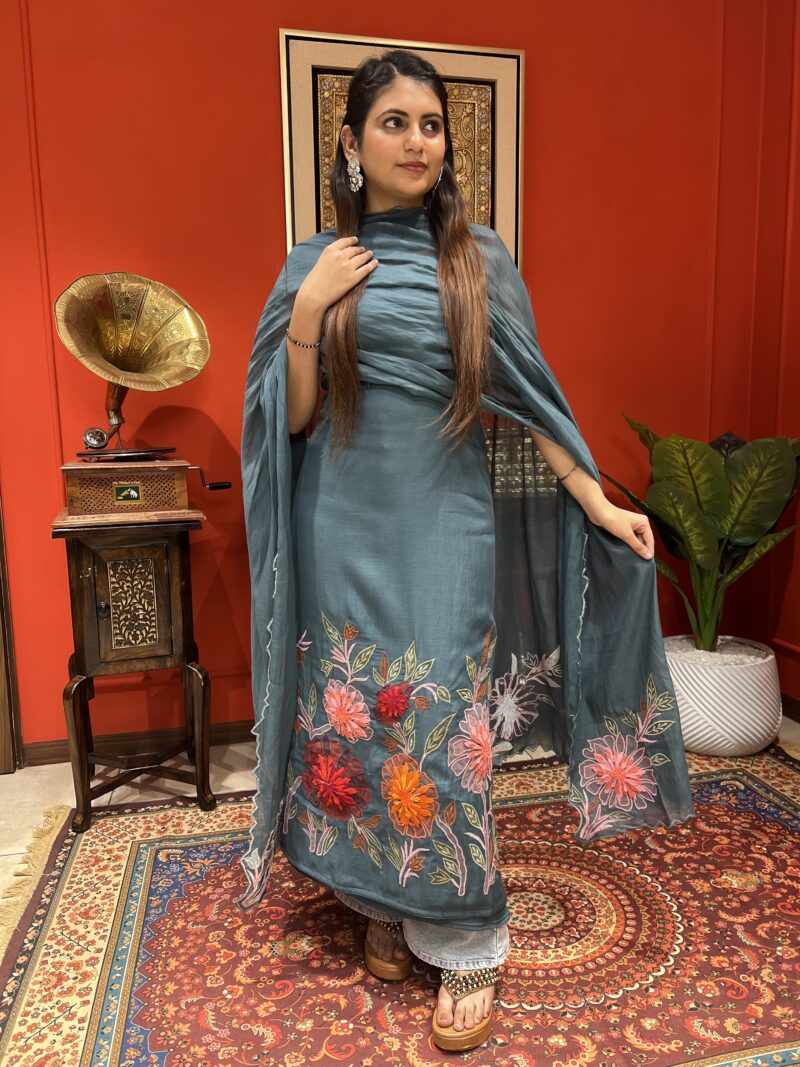 Teal bloom suit set with dupatta