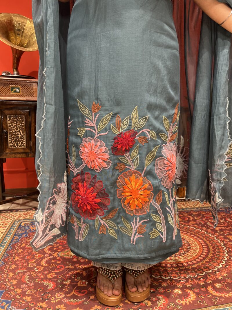 Teal bloom suit set with dupatta