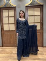 Midnight blue sharara suit set with dupatta