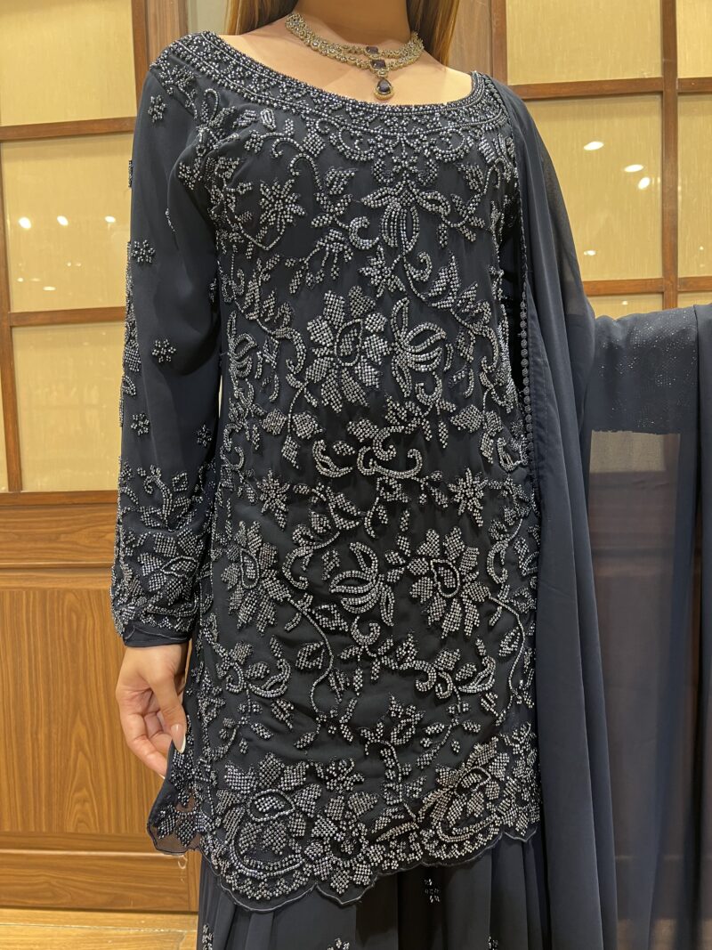 Midnight blue sharara suit set with dupatta