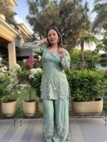 Teal embroidered floral co-ord set