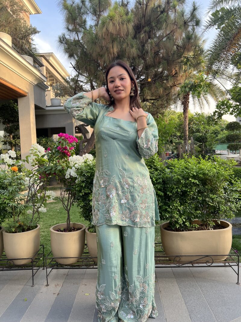 Teal embroidered floral co-ord set