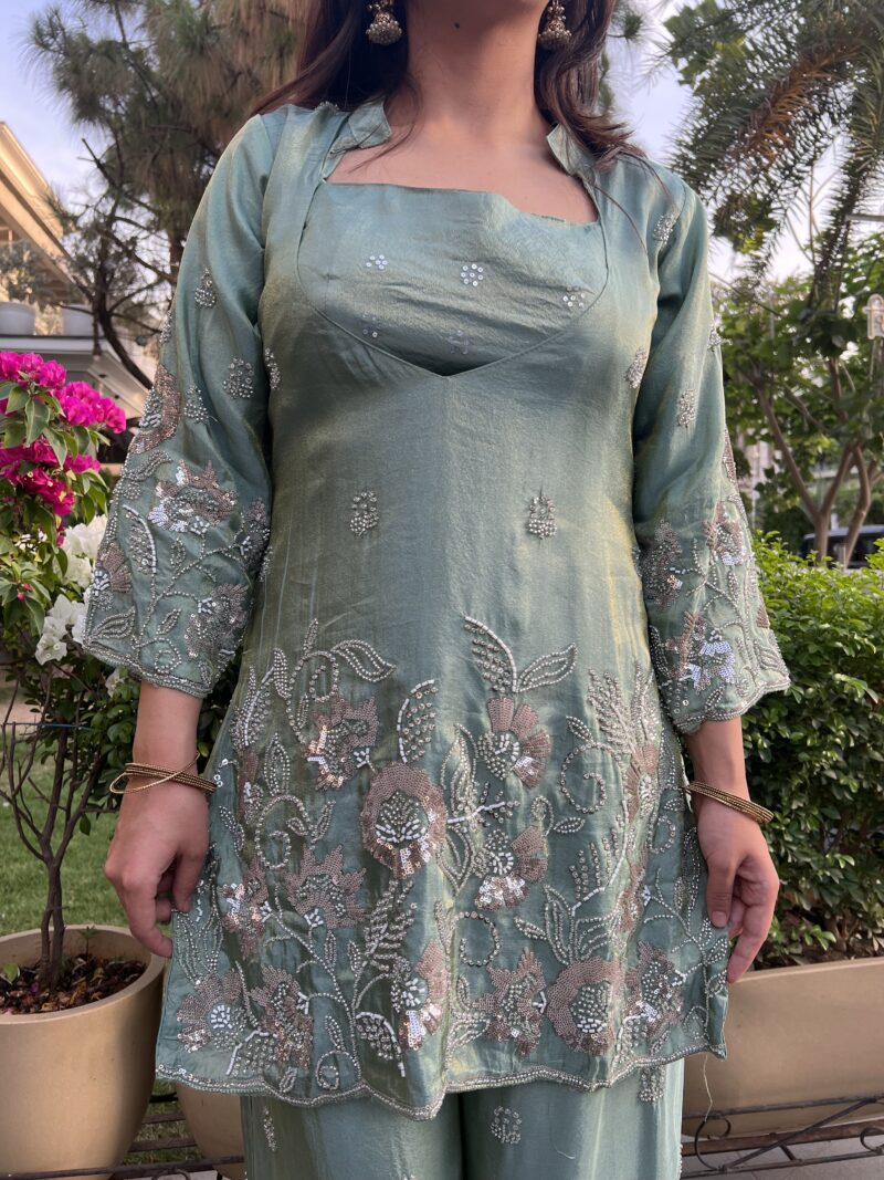 Teal embroidered floral co-ord set