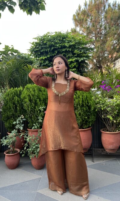 Rust embroidered luxe co-ord set