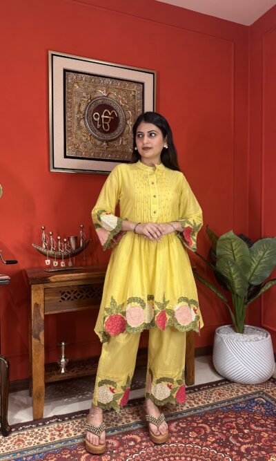Yellow floral elegant suit set