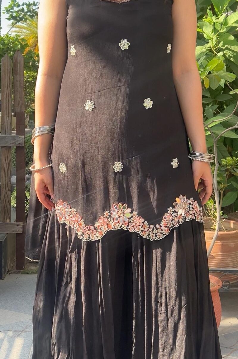 Midnight black embroidered sharara set with dupatta