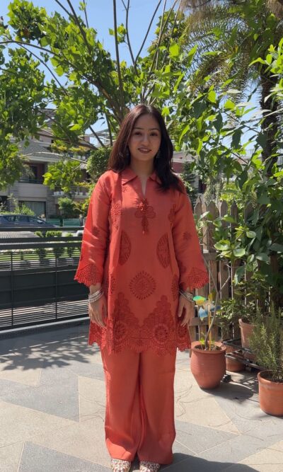 Rust orange charm embroidered co-ord set