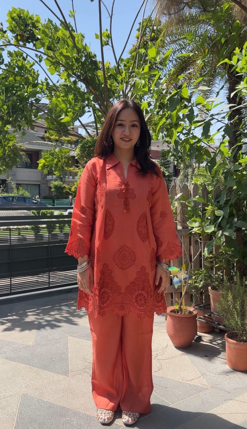 Rust orange charm embroidered co-ord set