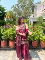 Ruby red veil sharara set with dupatta