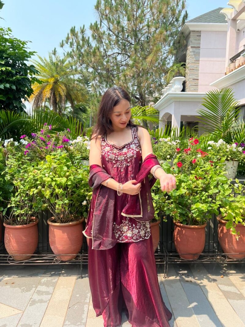 Ruby red veil sharara set with dupatta