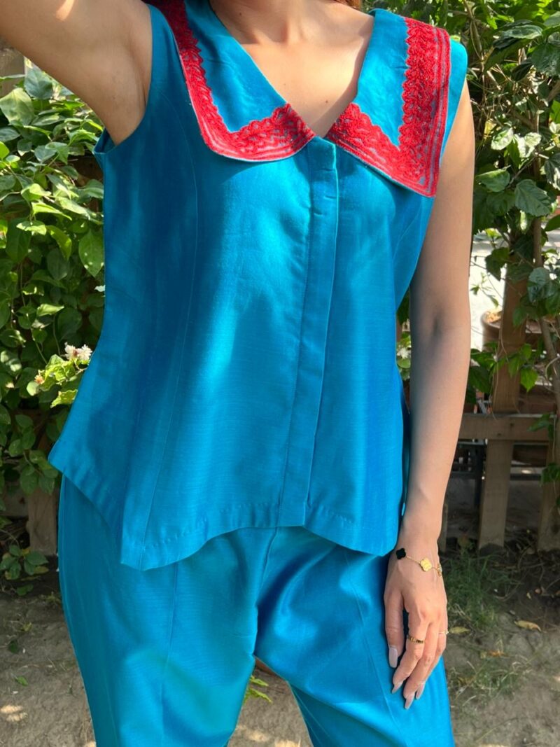 Blue elegant embroidered co-ord set
