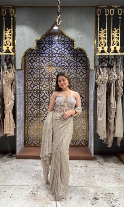 Moonlit pearl drape saree