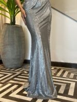 Embellished metallic grey drape ensemble