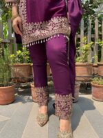 Plum embellished festive set with dupatta
