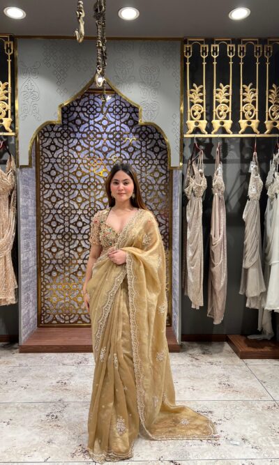 Golden embellished heritage saree
