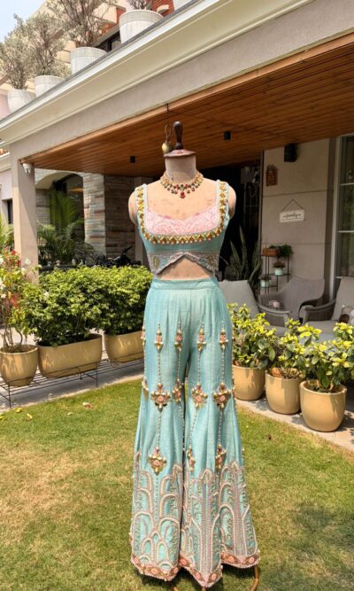 Elegant mint embroidered co-ord set