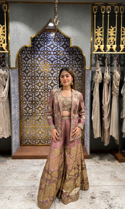 Mauve celestial sharara set with jacket