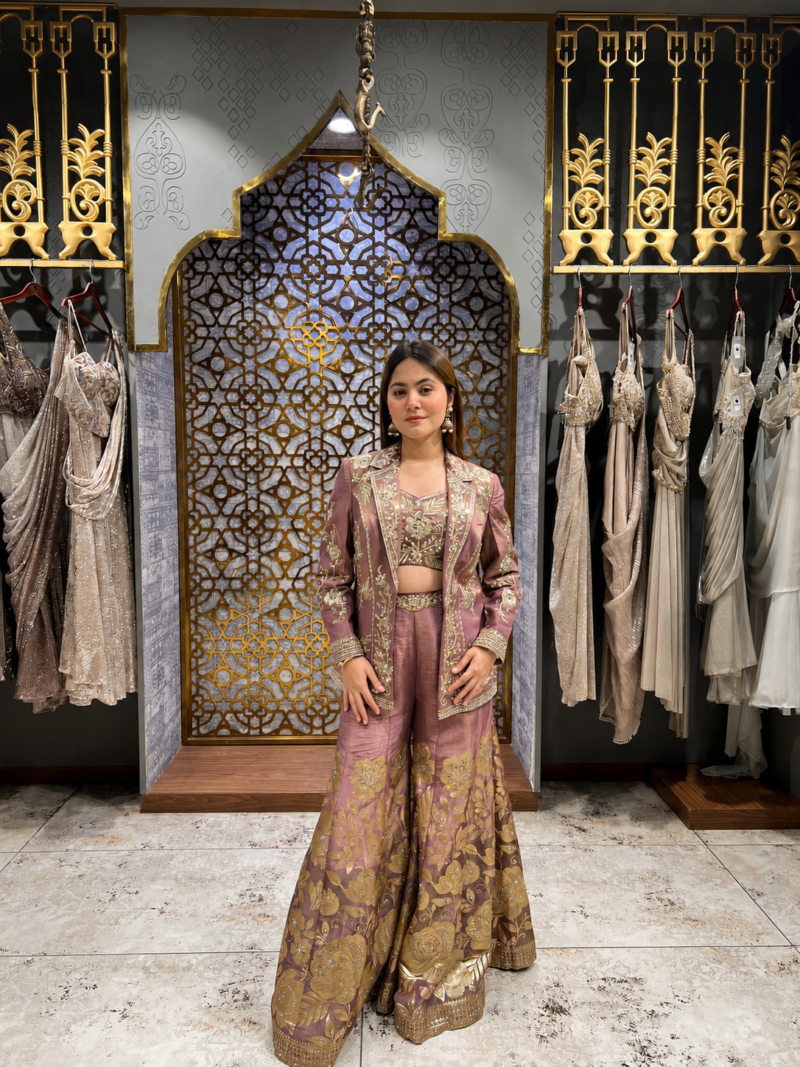 Mauve celestial sharara set with jacket