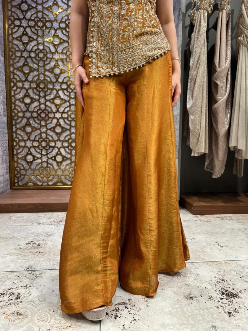 Rust golden sequinned sharara suit set