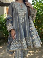 Dusty blue elegant dhoti suit set