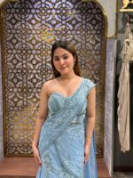 Celeste blue embellished drape saree