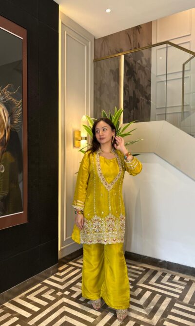 Vibrant mustard elegant festive co-ord set