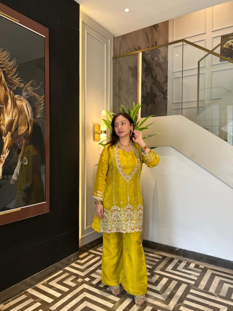 Vibrant mustard elegant festive co-ord set